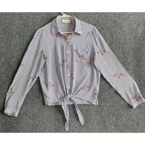 Dress Forum Blue/White Striped Button Up Long Sleeve Tie Front Blouse -Women's S